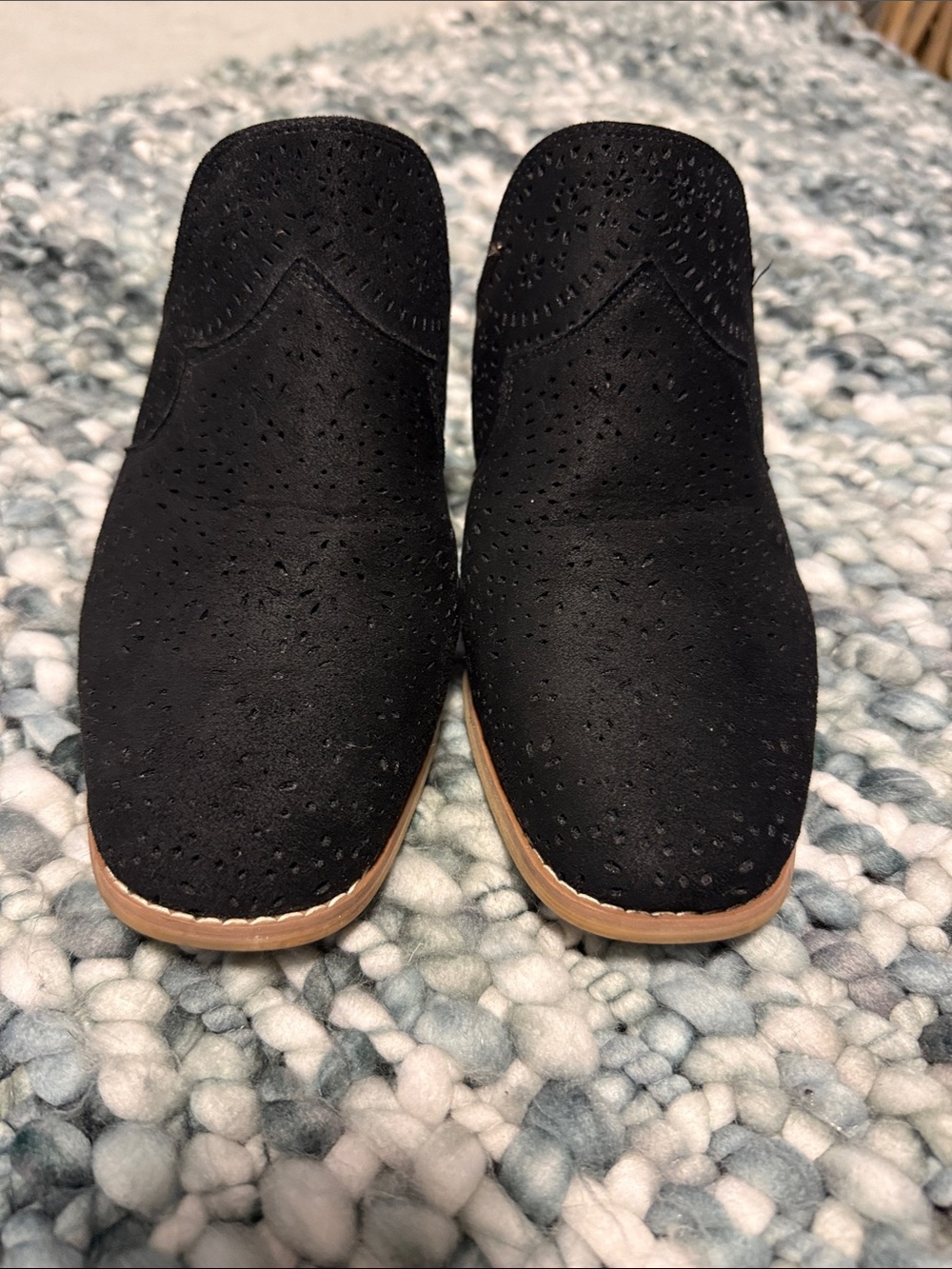 Very G Black Perforated Suede Slip-On Mules Sz10